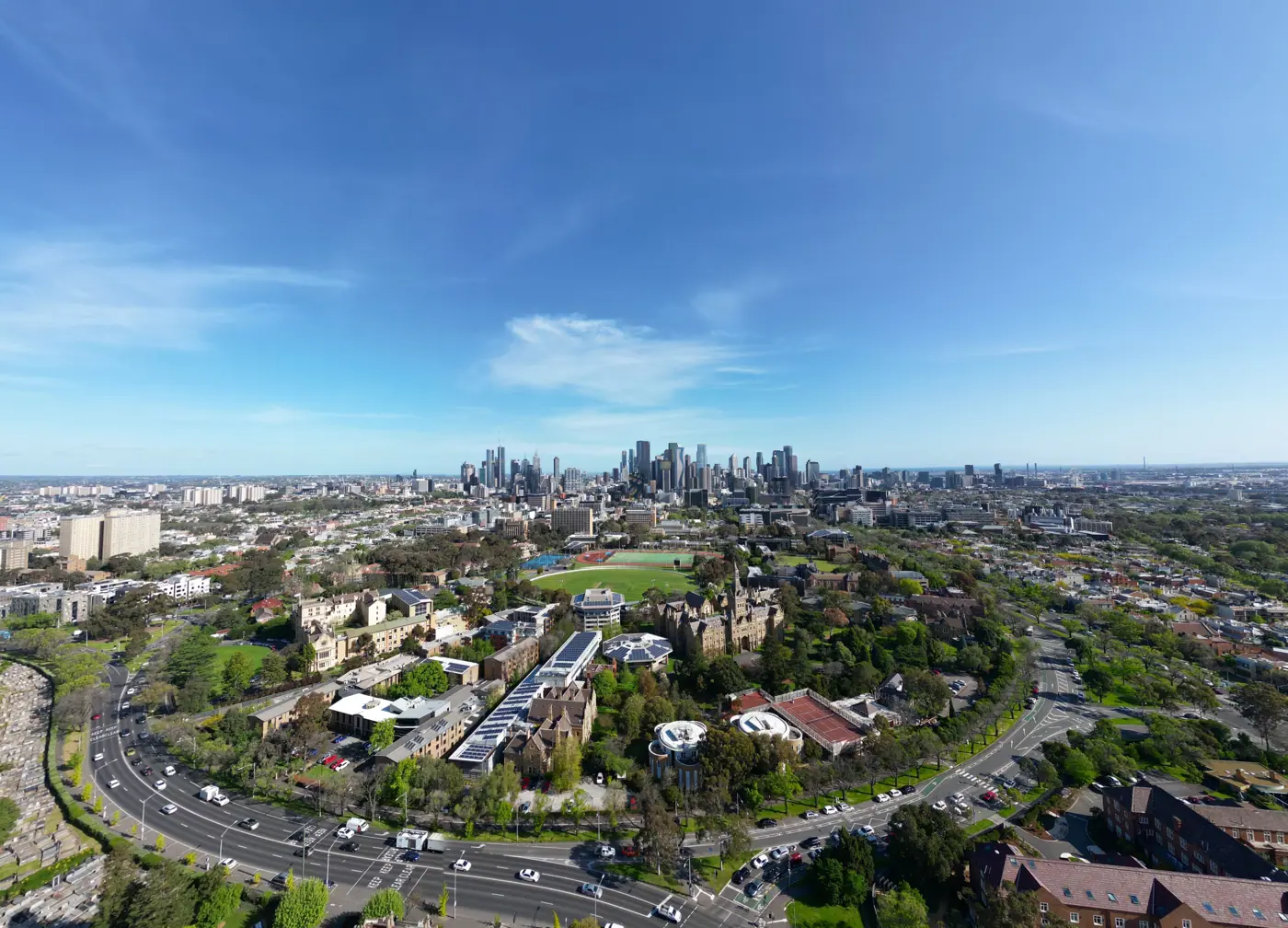 Aerial view of Melbourne, Australia on a sunny day